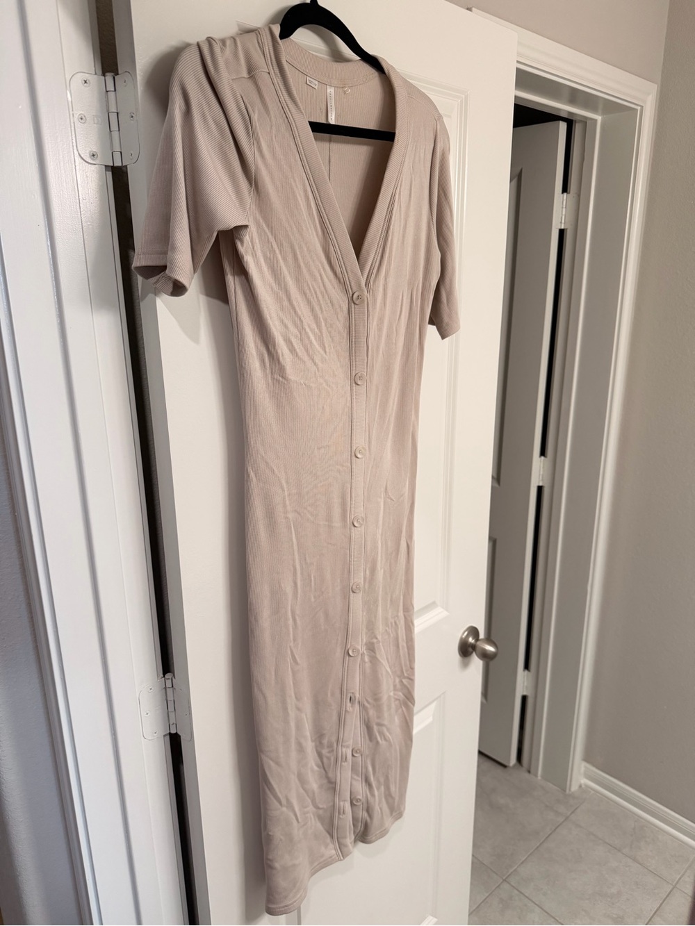 Travis Mathew Light Beige Button-Front Midi Dress
